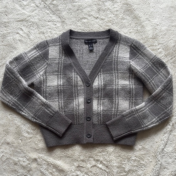 Streetwear Society Plaid Cropped Cardigan | Y2K Grunge Aesthetic Sweater Fall - Picture 1 of 6